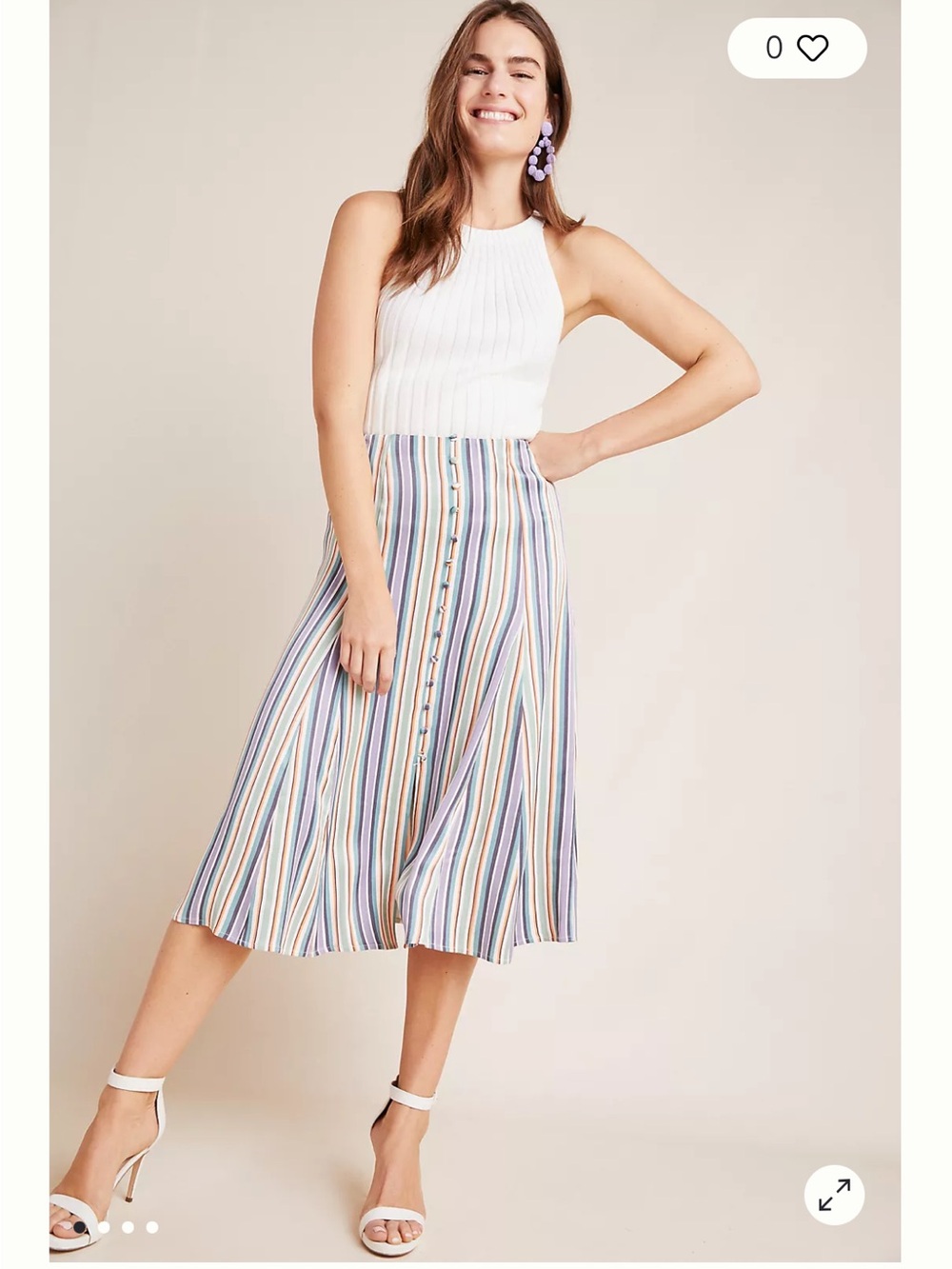 Anthropologie Pastel Multi-Stripe Button Midi Skirt size 6
